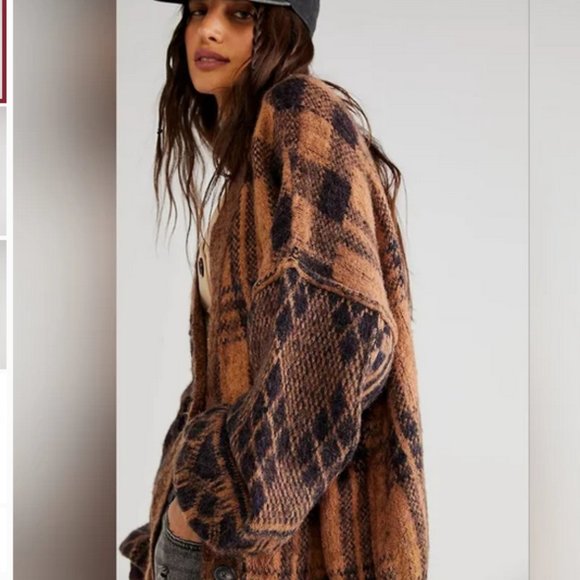 Free People Sepia Cardigan Sweater Birchwood brown plaid size XS NEW - Picture 3 of 11